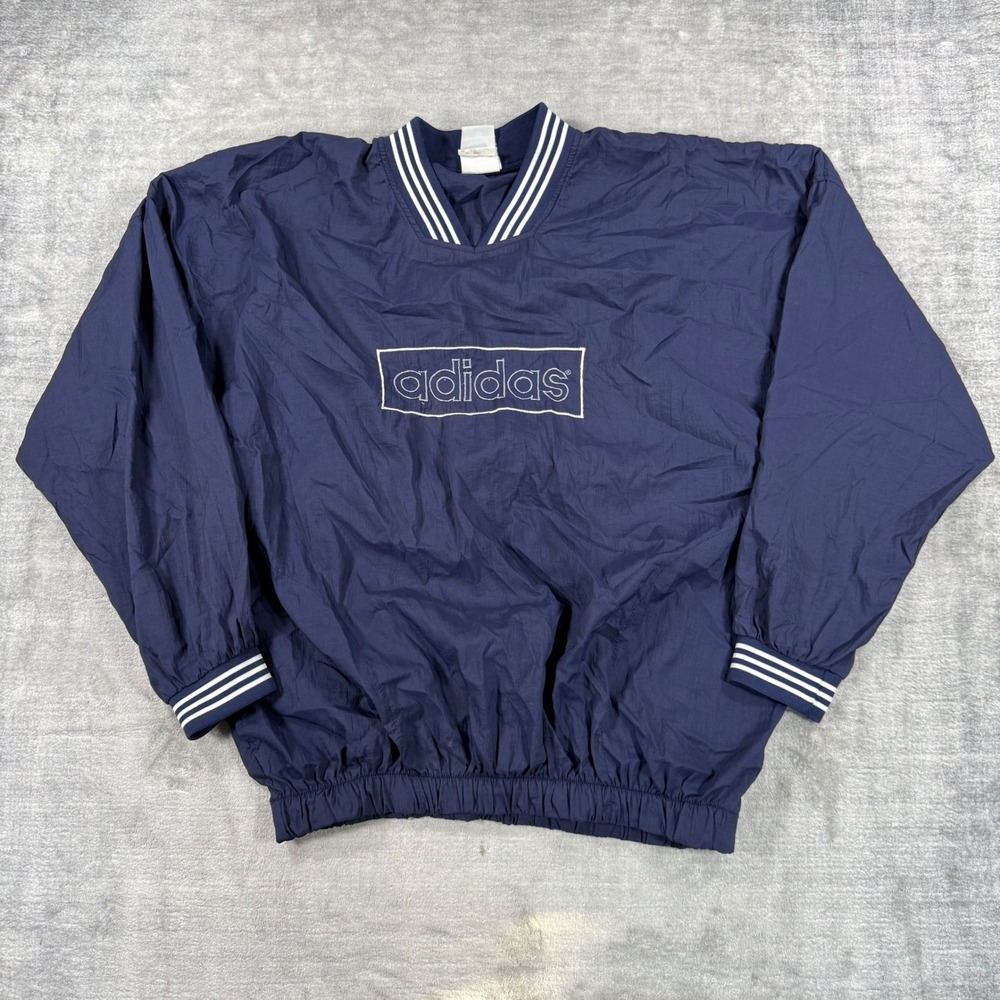 Adidas Jacket Mens XL Navy Blue Pullover V Neck Vintage 90s Box Logo Canada